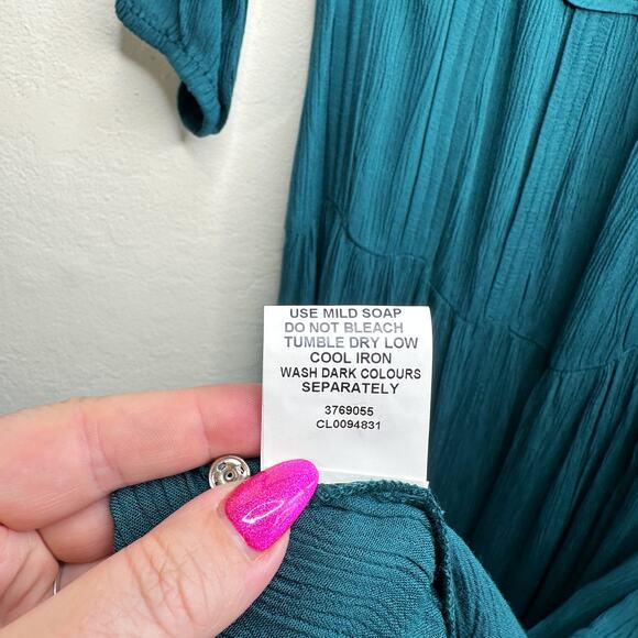 eShakti Wayward Fancies Rayon Crinkle Corset Style Teal Long Sleeve Midi Dress L - Picture 13 of 14
